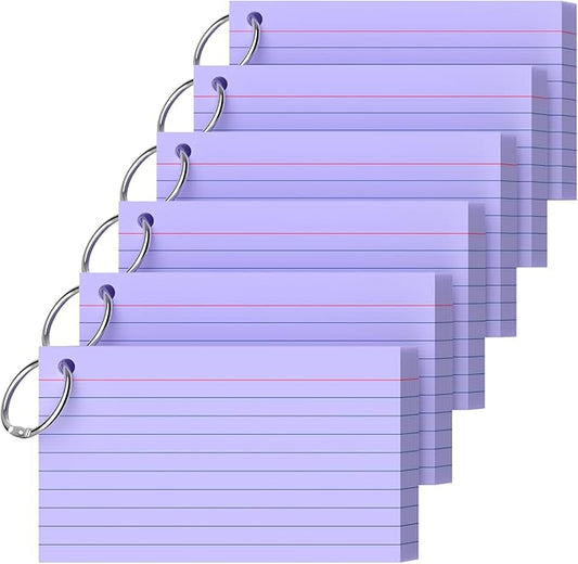 Ciphyfee Index Cards 3x5 Inch With Ring, 300 Count, Ruled Purple Index Card, 180GSM Flash Cards College Ruled for Students, Teachers, Study Note Card for Office, Home, School, Office