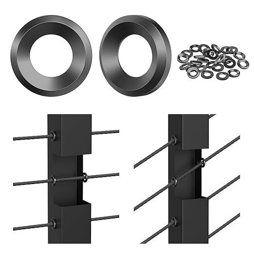 BLIKA 20Pack Black Cable Railing Adhesive Sleeves for 1/8" 5/32" 3/16" Wire Rope Cable, T316 Stainless Steel, 2.8mm Thickness Cable Railing Protector Adhesive Sleeves for Deck Stair Cable Railing Kits