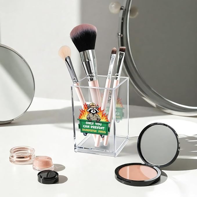Vgrti Only You Can Prevent Dumpster Fire Acrylic Cosmetic Pencil Pen Holder Cup, Funny Raccoon Pen Holder Cup, Raccoon Gifts, Humor Sarcastic Work Gag Gifts for Women Men Employee Coworker Friend