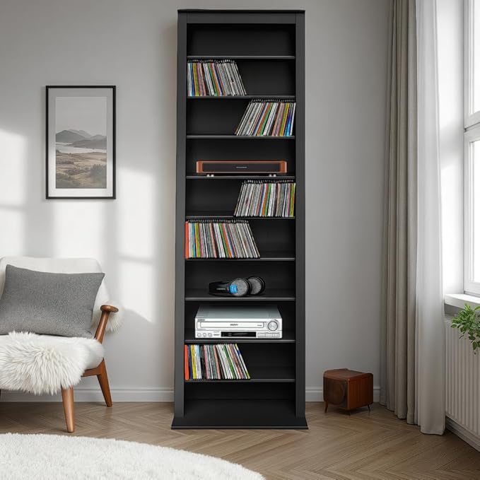 Prepac Narrow Cabinet Media Storage, Slim Barrister Tower, Black