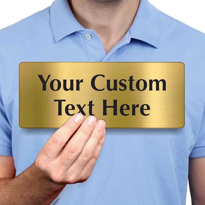 SmartSign Custom Brass Sign - 4" x 10", 40 mil REAL Bugle Brass Metal, Personalized Name Door Sign, Heavy-Duty Premium Engraved Door/Wall Mount Plaque for Business/Office, Gold and Black