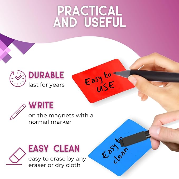 Availey 40 Pieces (3 x 2) - Full Colored Magnetic Dry Erase Labels - Reusable Strips for Classroom Home Office Garage Refrigerator Blank Writable Erasable Cards Name Tags Students Locker Shelf