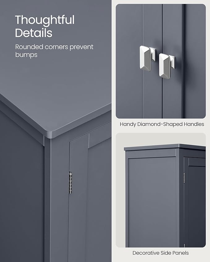 VASAGLE Floor Storage Cabinet, Freestanding Storage Unit with 4 Doors, Adjustable Shelves, 11.8 x 23.6 x 43.3 Inches, for Entryway, Bathroom, Slate Gray UBBC552G01