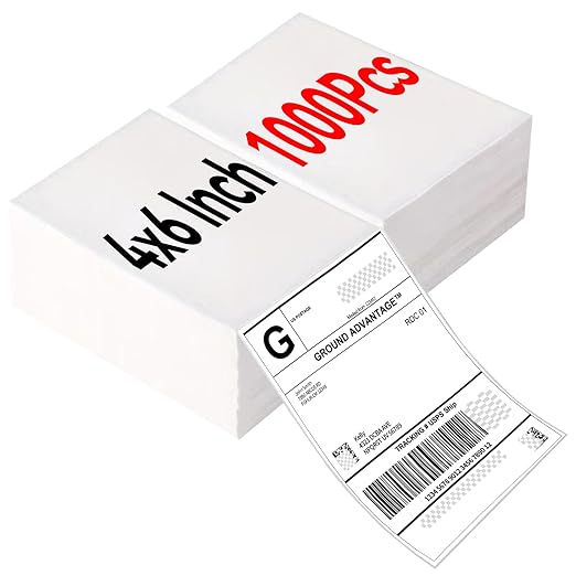 4"×6" Direct Thermal Shipping Label, Fanfold Thermal Label 1000 Packs (500packs Per Stack) Permanent Adhesive, Compatible with Zebra, Rollo, Jadens, Nelko