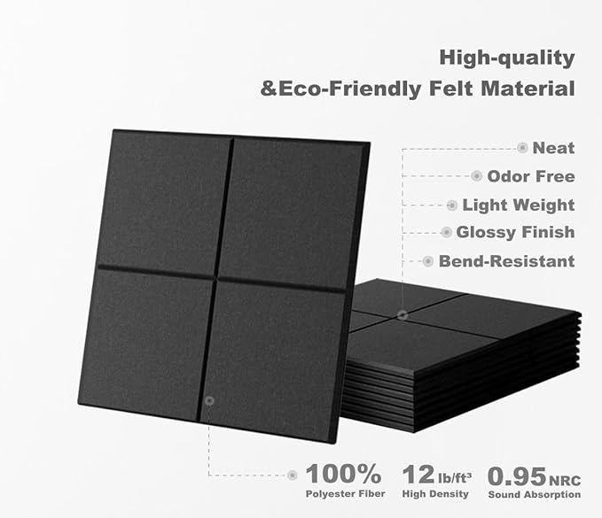 G Gamit Large Felt Wall Tiles Bulletin Board,Large Cork Board Alternative with 30 Pushpins,8-Pack Felt Pin Board with 56 Safe Removable Adhesive Tabs for Home Office School (Black)