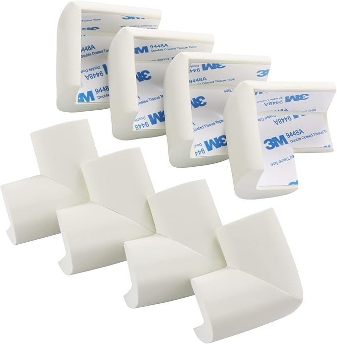 8 Pack Soft Corner Protector Baby Proofing Edge and Corner Guards, Safety Pre-Taped Rubber Foam,Child Safety Furniture Bumper, Corner Protectors for furniturey, Soft Sponge Table Corners, White