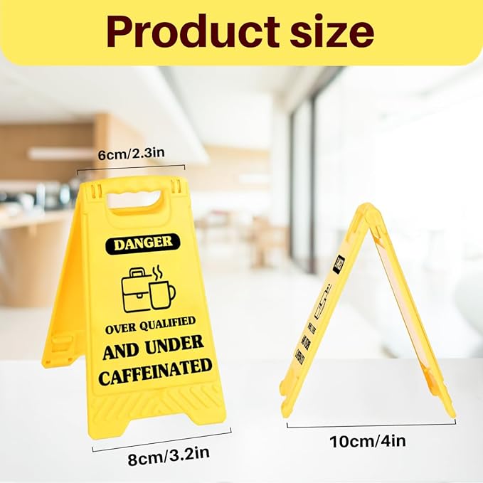 Funny Office Desk Accessories,Office Cubicle Decor, Caution Desk Decor,Phone Holder Mirror Acrylic Table Signs，Sarcastic Quote Novelty Gift for Coworkers Graduates Coffee Lovers HR (Over Qualified)