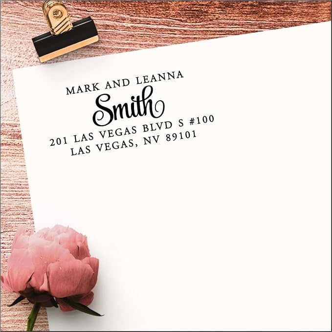 PrettySweetParty Self Inking Return Address Stamp - Custom 4 Line Personalized Address Stamp for Envelopes, Wedding Invitations, Business, Mailing Labels (Harrison)