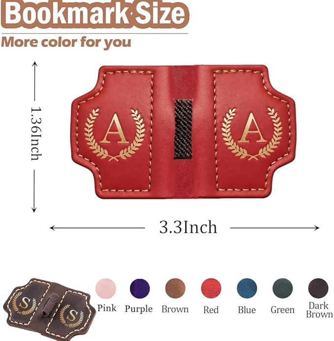 Personalized Bygone Mark Bookmark with Pen Holder, Leather Magnetic Bookmark 26 Letters,Gifts for Book Lovers, Readers, Leather Book Marks for Men Women (Purple, L)