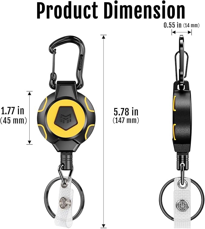 MNGARISTA Upgraded Retractable Keychain, 10 OZ Retraction, 31.5" Stainless Steel Cord, Heavy Duty Carabiner Badge Holder, ID Badge Reel with Badge Strap and Key Ring