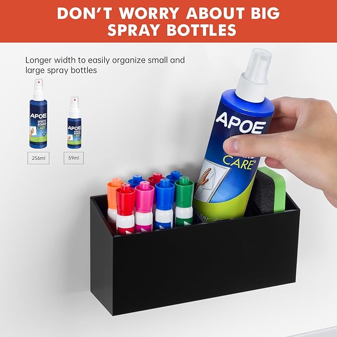 Banafich Magnetic Dry Erase Marker Holder, Acrylic Magnet Pen Holder for Whiteboard, Refrigerator, Magnetic Fridge Organizer for Office, Classroom, Whiteboard Maker Holder, Locker Organizer(Black)