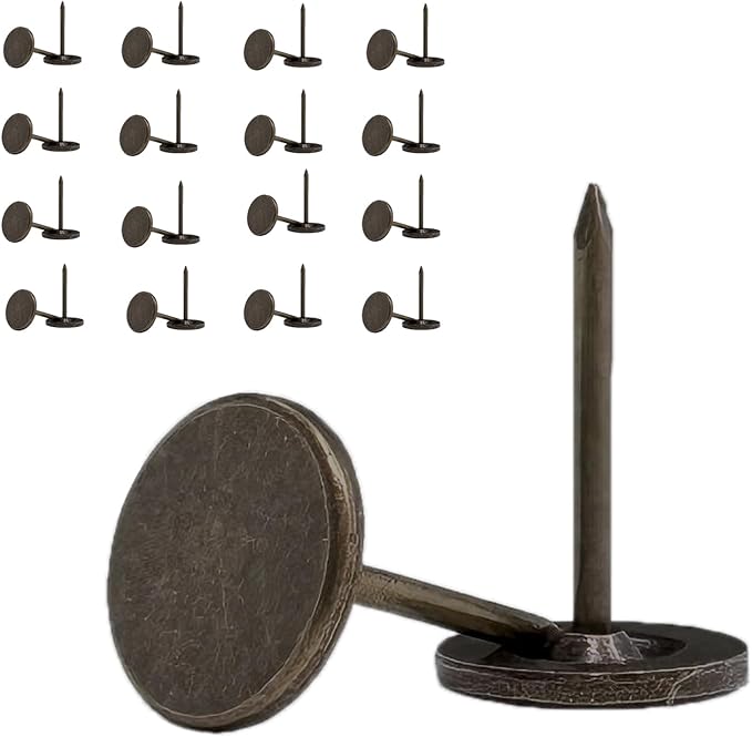 Galdexi 100pcs Upholstery Thumb Tacks for Wall, 7/16 Inch Heavy Duty Flat Head Push Pins, Decorative Long Wall Tacks Nails for Office Home Furniture Decor Fabric Wooden Photo, Bronze