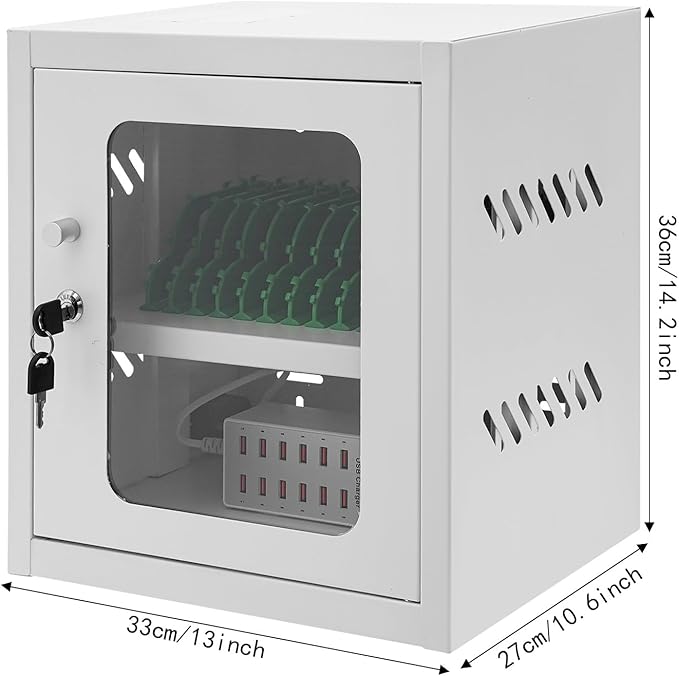 QUEWATSA Cell Phone Charging Station, 12-Device Rechargeable Mobile Phones Charging Cabinet, Locking and Charging Phone Storage Box, Mobile Charging Cart, Lockable Device Charging Locker