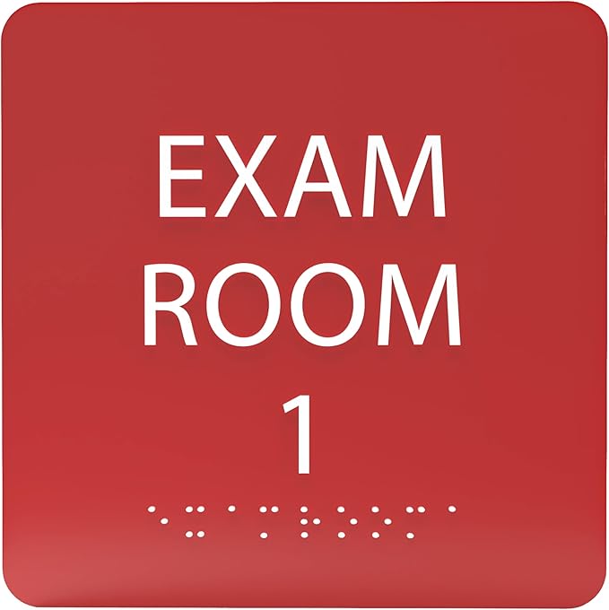 ADA CENTRAL SIGNS - 6" X6" Exam Room 1 Sign - ADA Compliant Tactile Graphics Grade 2 Braille Text Acrylic Wall Signs - Educational Institution Directional Assistance Test Center Door Sign for Schools