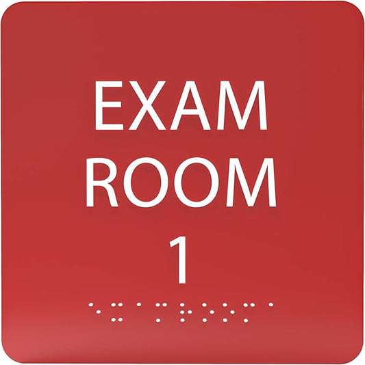 ADA CENTRAL SIGNS - 6" X6" Exam Room 1 Sign - ADA Compliant Tactile Graphics Grade 2 Braille Text Acrylic Wall Signs - Educational Institution Directional Assistance Test Center Door Sign for Schools