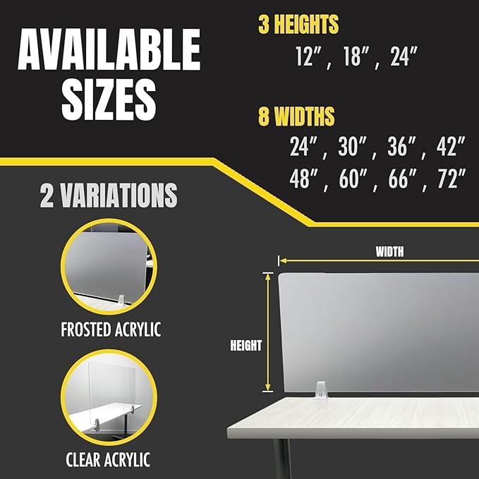 OBEX Clear Acrylic Desk Mounted Privacy Panel, 24" x 72", Clear