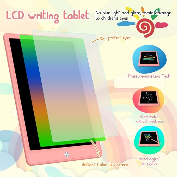 BUKEBU LCD Writing Tablet Doodle Board,12.5 inch Colorful Drawing Pad,Electronic Drawing Tablet, Drawing Pads,Travel Gifts for Kids Ages 3 4 5 6 7 8 Year Old Girls Boys (Pink)
