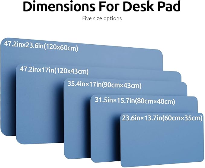 YSAGi Leather Desk Protector, Office Mat, Large Mouse Mat, Non-Slip PU Leather Blotter, Laptop Desk Mat, Waterproof Writing Pad for Office and Home (Sea Blue, 47" x 17")