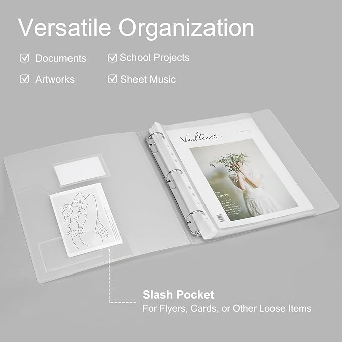 Uquelic 50-Pocket Clear Binder with Plastic Sleeves for Letter/A4 Size(11" x 8.5"), Document Binder Organizer for Papers, Certificates and Artwork, Macaron PP Divider Pages for Presentation