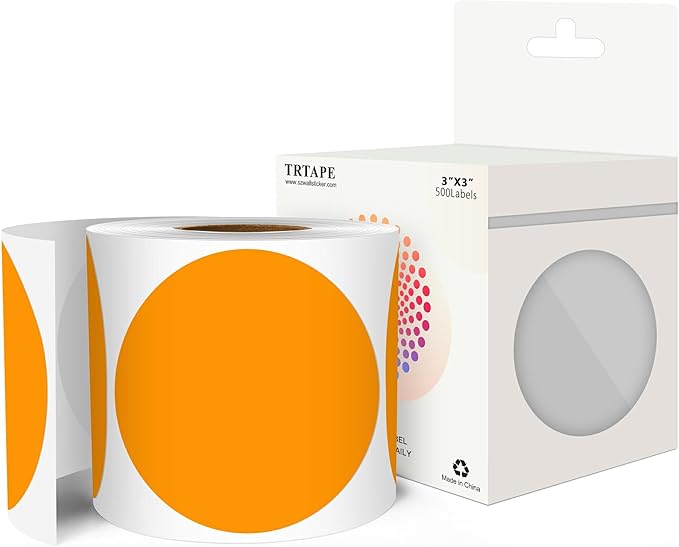 3 Inch Round Color Coding Labels (500 per Roll) - Colored Dot Stickers Round Labels for Inventory, Warehouse, Office Organizing - Orange Circle Stickers