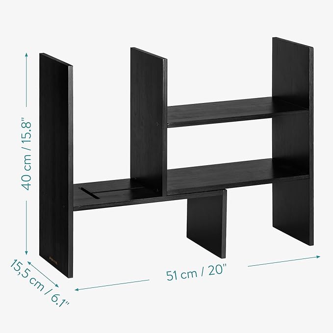 Navaris Desk Organizer Shelf Unit - Desktop Shelves for Table or Countertop - Free-Standing Adjustable Bamboo Shelving for Kitchen or Office - Black