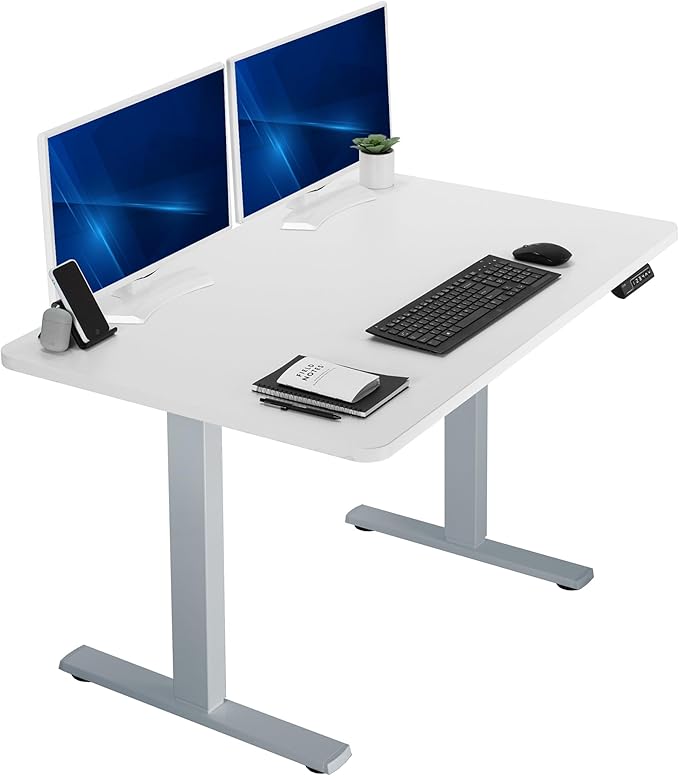 VIVO Electric 48 x 30 in Standing Desk, Memory Height Adjustment, 1B Series, Holds 220 lbs, One-Piece White Top, Gray Frame, DESK-KIT-1G5W