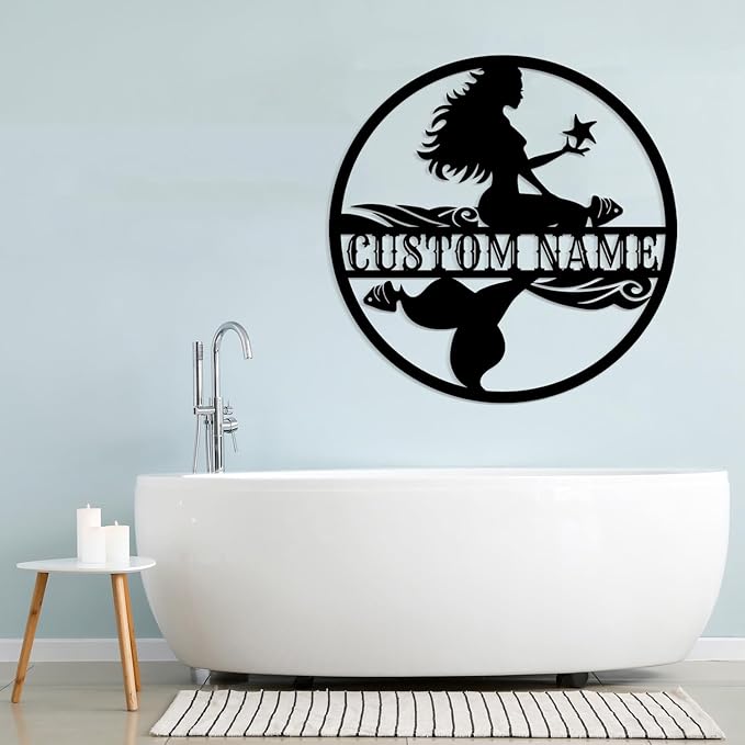 Custom Mermaid Metal Sign,Personalized Mermaid Name metal Signs,Mermaid Wall Decor,Beach Theme Decor, Girls Mermaid Room Decor,Metal Wall Decor (Style-2)