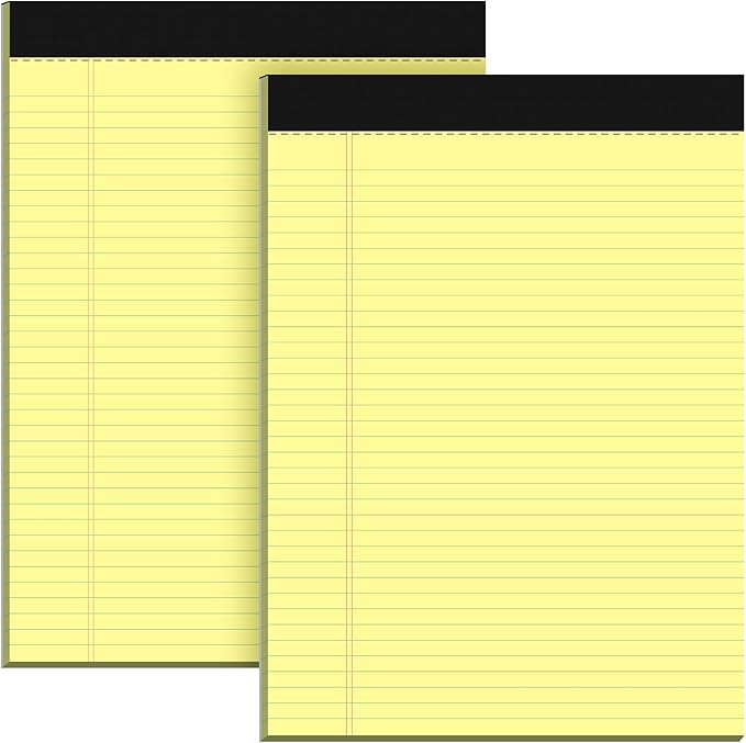 Roneky Legal Pads 8.5 x 11 Yellow Note Pads, 2 Pack College Ruled Notepads 8.5 x 11 Lined Paper, Yellow Notebook Paper Writing Pads 30 Sheets Per Legal Pads 8.5x11 for Home Office School Supplies