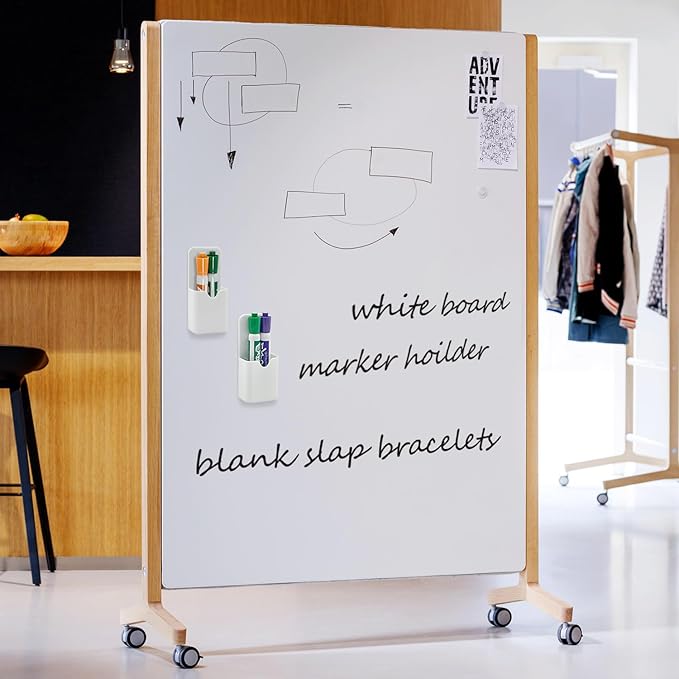 VieFantaisie 2 PCS Magnetic Pen Marker Holder, Magnetic Dry Erase Marker Holder, Magnet Pen Pencil Storage for Fridge, Whiteboard, School, Office, Home, White