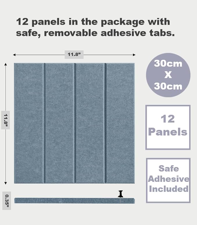 DECORITA Felt Bulletin Board Tiles | Modern Cork Board Alternative | Large Cork Boards for Walls | Aesthetic Felt Wall Panels for Office & Home Decor | Pinboard & Photo Board (12-Pack) | Gray Blue