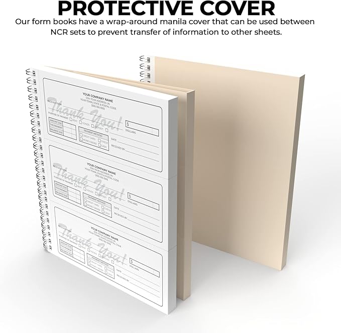 Custom 8.5" x 7" (3 Per Page) Carbonless NCR Books in 3-Part Triplicate Invoices, Receipts, Work Orders, Sales Orders, Purchase Orders, Estimates, Quote Forms with Your Company/Business Name (96 Sets)