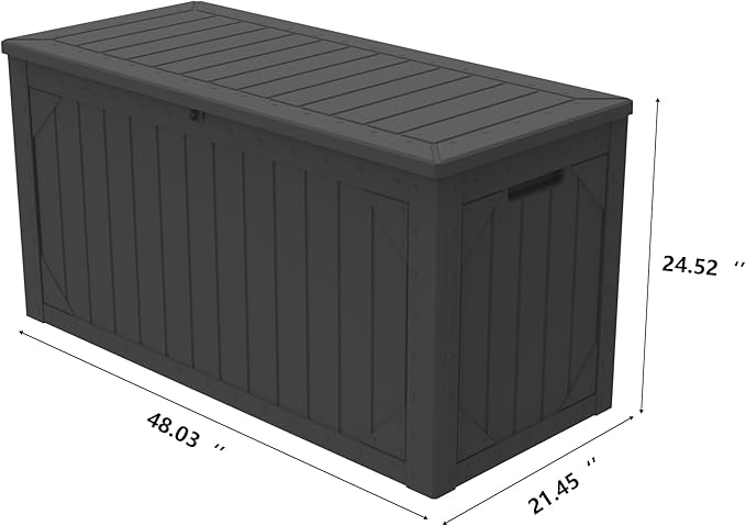 Decksplore 100 Gallon Outdoor Storage Box Waterproof, Lockable Resin Deck Box Patio Storage Bin for Pool Accessories Cushion Furniture, Garden Tools, UV-Resistant Outside Delivery, Black