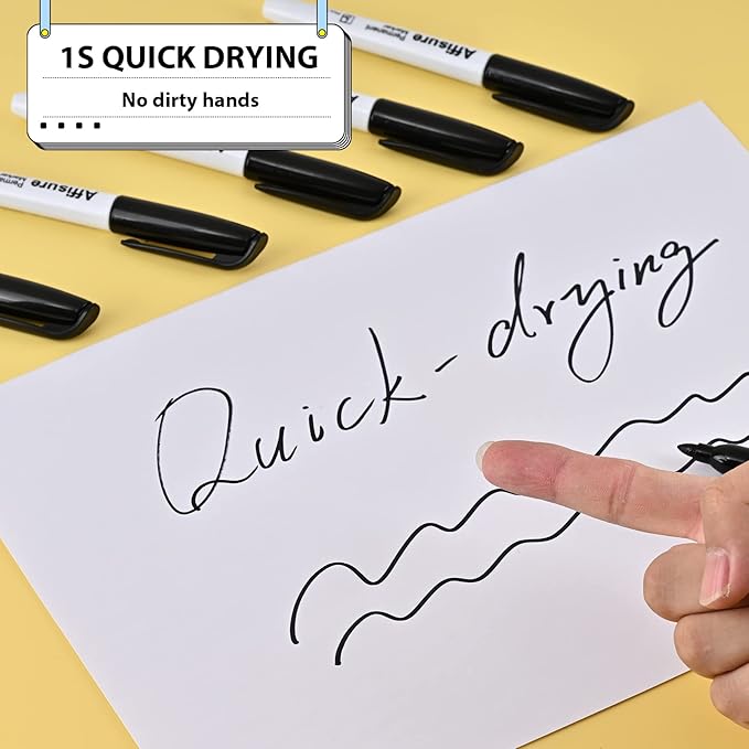Affisure Permanent markers, 100 packs permanent markers bulk, quick dryingin one second, waterproof, smooth, noteasy to erase, durable, can be markedon glass, tiles and cloth, office supplies