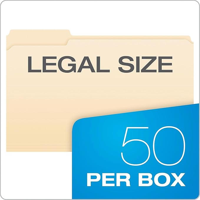 Pendaflex Manila Fastener Folders, Legal Size, 1 Fastener, 1/3 Cut, 50/BX (FM310EE)