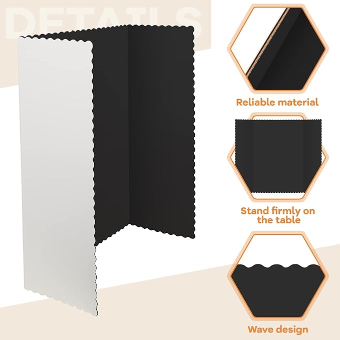 Henoyso 12 Pcs 14 x 22 Inch Black Trifold Poster Board Large Tri Fold Presentation White Display Board Foldable Paperboard for Science Fair School Business Project Exhibition