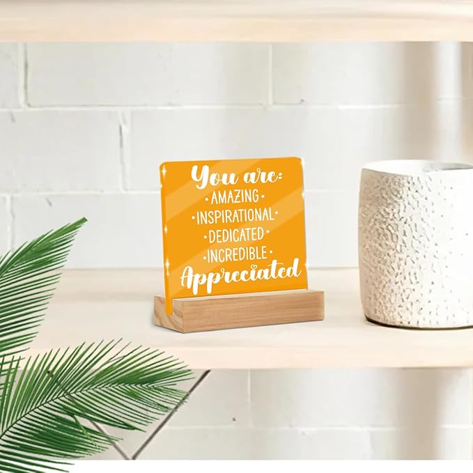 Motivational Gifts for Women, Inspirational Quotes Office Desk Decor Acrylic Sign 4x4 Inch, Appreciation Mental Heath Gifts for Coworker Best Friend, Desk Decorations for Women Office Room