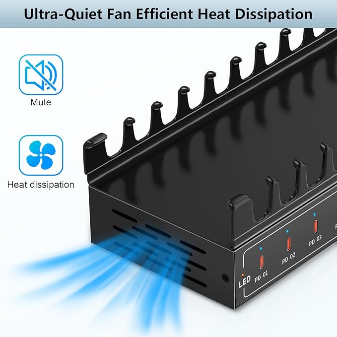 200W Charging Station,Charger with 10 USB C Ports, Stations for MacBook, iPhone, Android Cell Phone, iPad, Tablet, Family Multi-Device Organizer Charging Dock