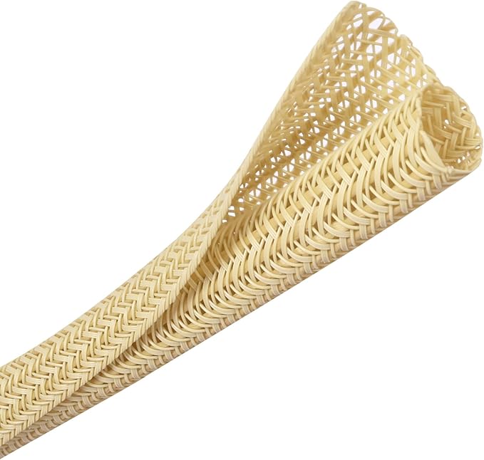 CrocSee 10ft - 1/2 inch Braided Cable Management Sleeve Cord Protector - Self-Wrapping Split Wire Loom for TV/Computer/Home Theater/Engine Bay - Beige