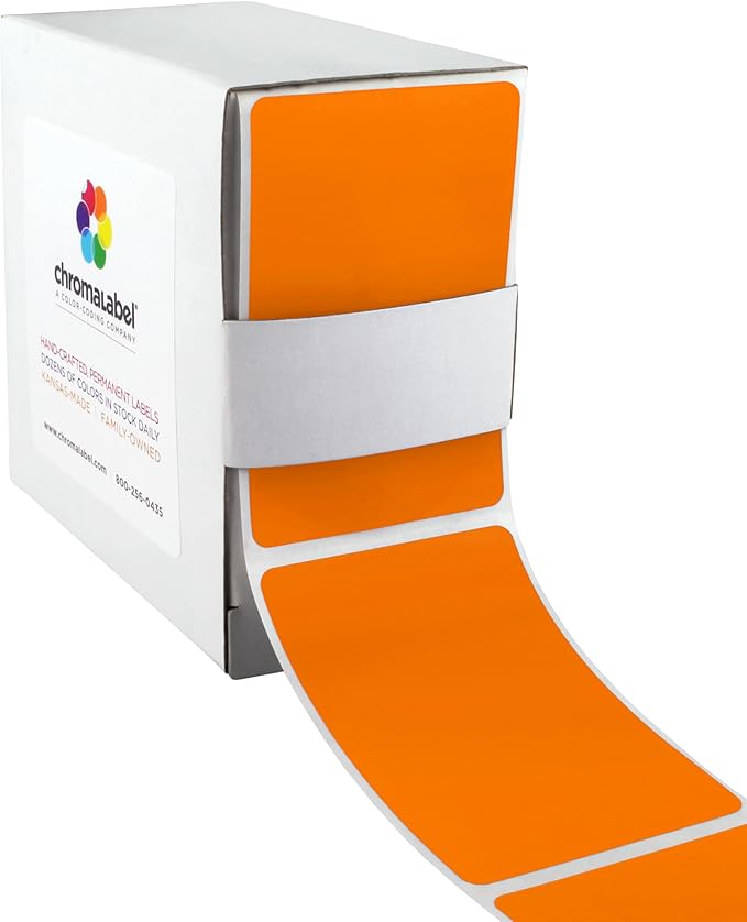 ChromaLabel 2 x 3 inch Permanent Color Code Rectangle Labels, 250 Labels per Dispenser Box, Orange
