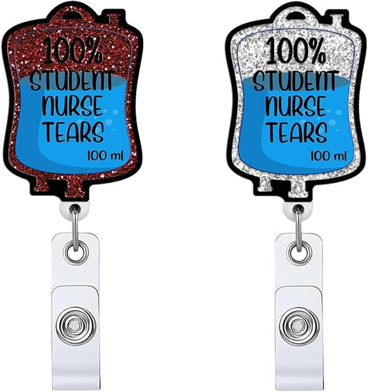 2pc Tears Nurse Badge Reel, Funny Cute Work Badge Holder with Retractable Clip, Pediatric Badge Buddy,RN LPN CNA MA Medical Worker Teacher Doctor Nursing Student ID Name Badge Clip Accessories