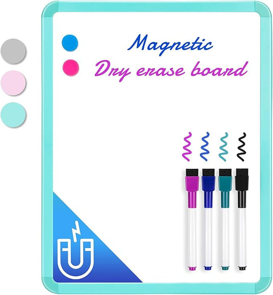 VUSIGN Small White Board Dry Erase, 14'' x 11'' Magnetic Dry Erase Board, Mini Whiteboard with Markers for Students, Fridge, Wall, Locker, Green