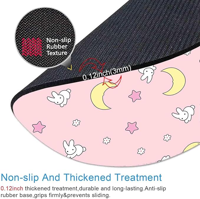 IMAYONDIA Pink Kawaii Round Mouse Pad, Cute Moon Bunny Small Mouse Mat，Aesthetic Anime Mousepad for Women Kids Office Home School, Computer PC Laptop Pastel Mice Pad, 7.9 x 7.9 in