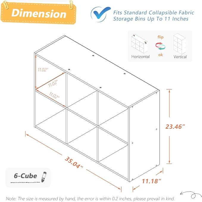 NELYE 6 Cube Organizer Bookcase - Fabric Storage Bins Container, Open Shelf Simple Compartments Bookshelf, White