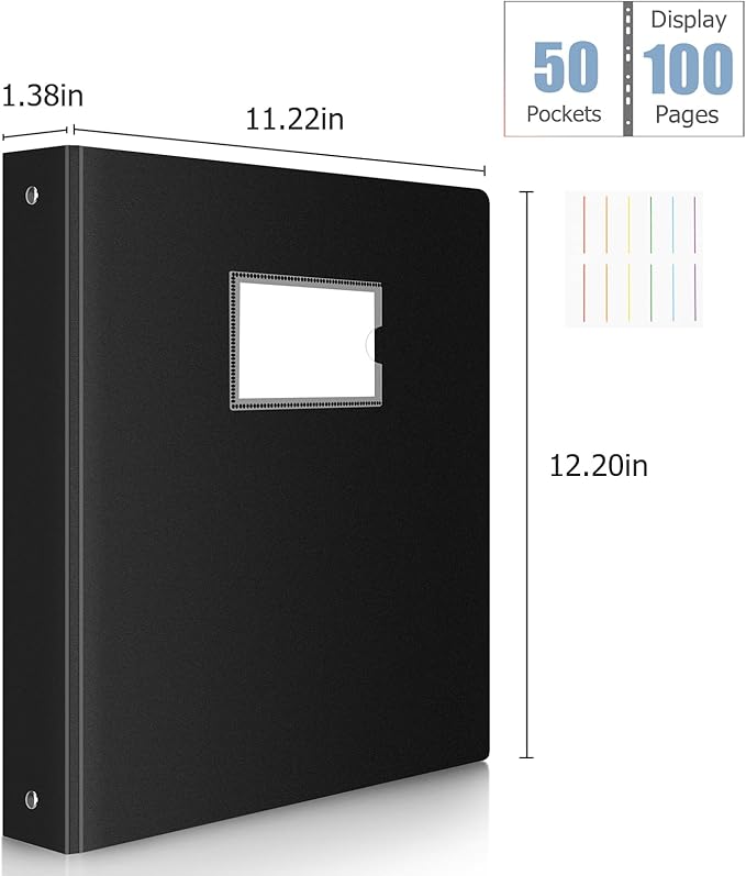 Uquelic 50-Pocket Binder with Plastic Sleeves for Letter/A4 Size(11" x 8.5"), Document Binder Organizer for Papers, Certificates and Artwork, Colorful PP Divider Pages for Presentation