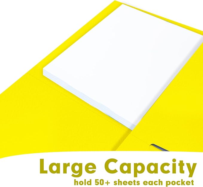 Two Pocket Folders, RAZCC 50 Pack 2 Pocket Folders Fit Letter Size Paper, Paper Folders with Pockets for School Office Business Home (Yellow)