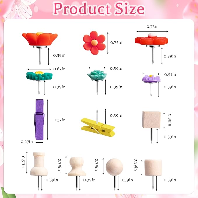 78 Pieces Push Pins Set Cute Thumb Tacks Decorative Flower Push Pins for Wall Cork Board Bulletin Boards with Storage Box