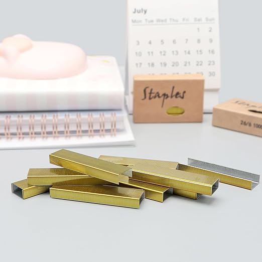 NatSumeBasics 6000 Pure Gold Staples Yellow Colored Staples for 26/6 Standard Stapler Refill Staple, School Office Supplies Accessories (Yellow)