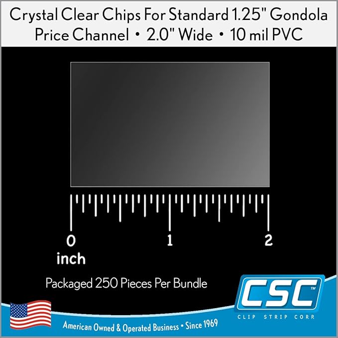 Clip Strip Corp. Price/Data Channel Label Holder Chips, Clear Plastic Tags, 2" L x 1.25" H, 10 Mil Thick, Gondola Shelf Edge, Reusable, Made for Point of Purchase Shelf Molding (1000)