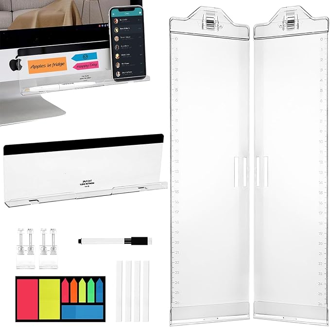 Monitor Memo Boards for Computer, Upgrade Transparent 3 PCS (Left & Right & Bottom) Multifunction Screen Message Reminder Pad Side Panel Phone Holder Organizer for Office Desktop, with Pen Sticky Note