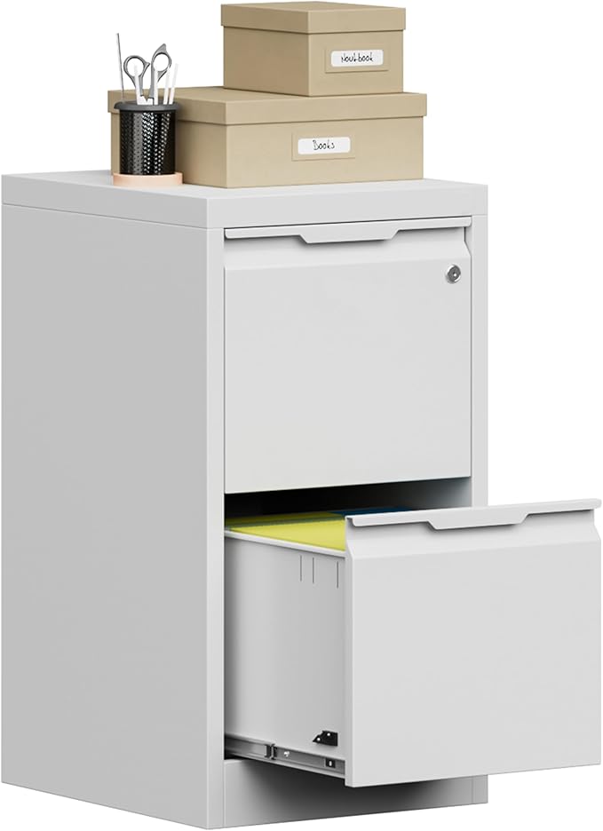 Bestoo 2-Drawer File Cabinet with Lock, Metal Filing Cabinet for Home Office, Vertical Filing Storage Cabinets, Fits File Folders, Letter/Legal/F4/A4 Size, Assembly Required (White)